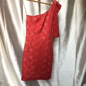 Pink One Shoulder Lace Dress